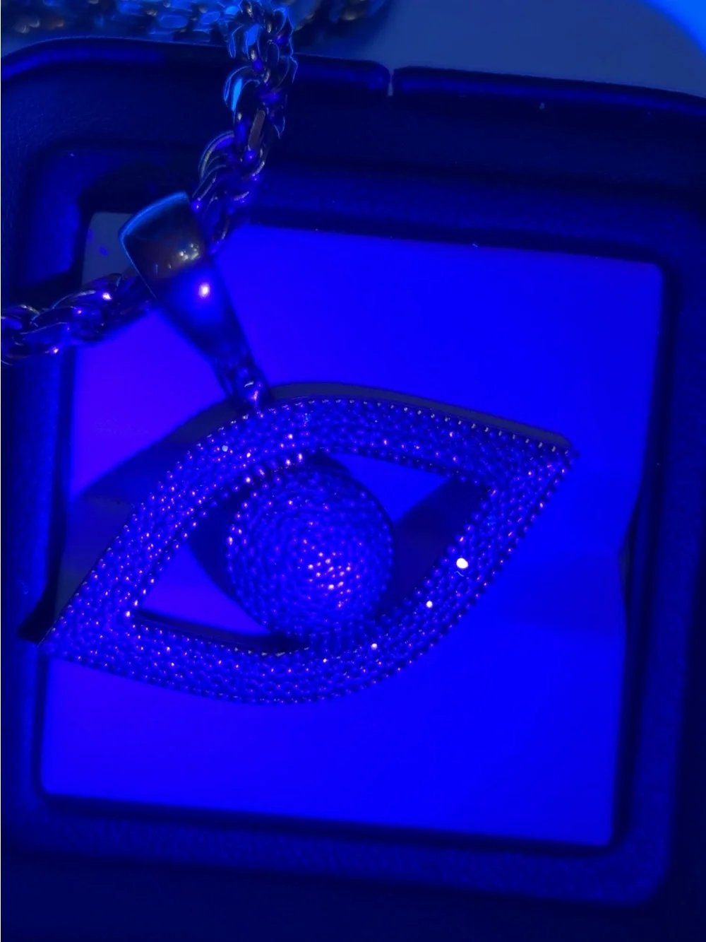 Gold-Tone Rope Chain Necklace with Pave Eye Pendant
